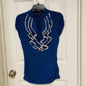 Junior's Cap Sleeve Ruffle Neck Blouse by Heart & Soul Size Large